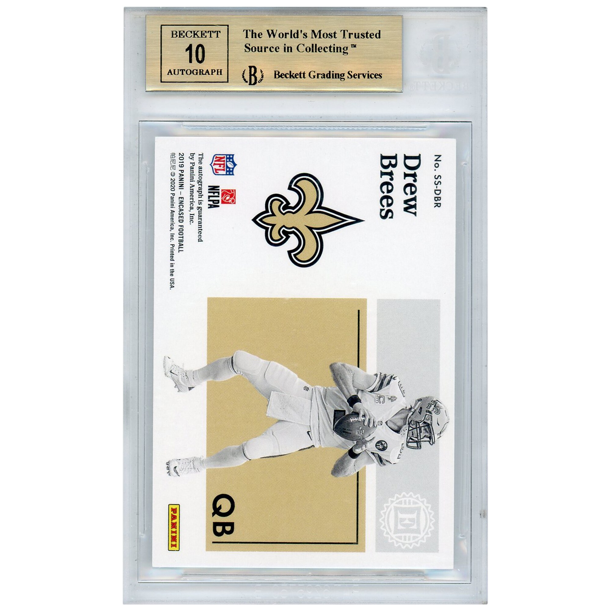 Drew Brees New Orleans Saints Autographed 2019 Panini Encased