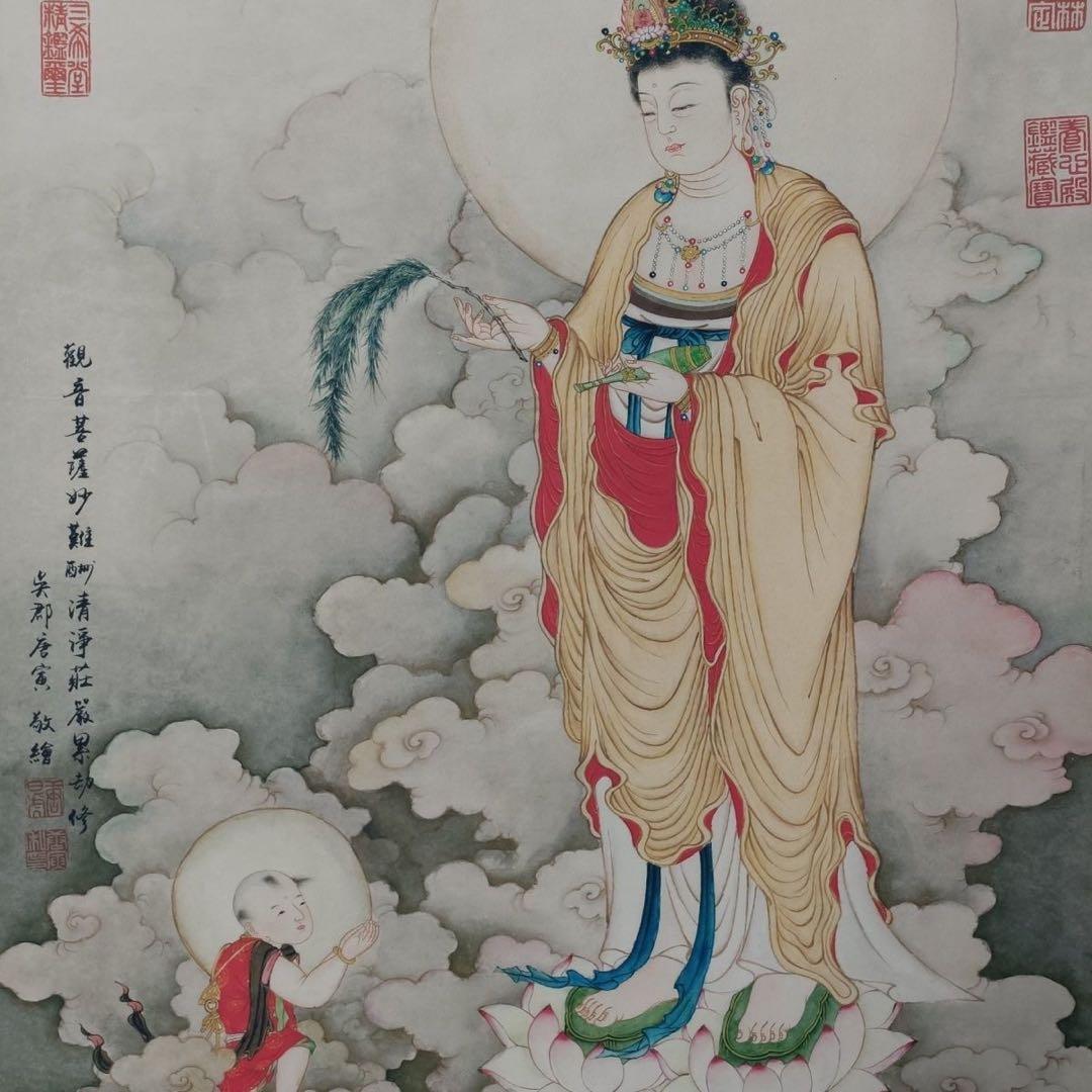 唐寅 観音像 掛軸 70×173cm 三尺中堂 証書付 - メルカリ