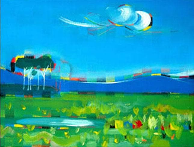 油絵 菅家令子 絵 絵画 インテリア F4-080111 風景 緑の草原と青い空 油絵 菅家令子 絵 絵画 インテリア F4-080111 風景 緑の草原と青い空